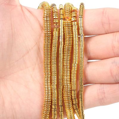 HZLXF1 3/4/6mm Natural Stone Beads Hematite Rondelle Gold Silver Black Loose Spacer Beads for Jewelry Making DIY Accessories (Color : Gold, Item Diameter : 6mm)