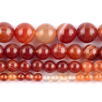 HZLXF1 Natural Stone Smooth Carnelian Red Stripes Agates Round Beads Spacer Loose Beads for Jewelry Making 4mm-12mm DIY Bracelet 15" 39cm (Item Diameter : 8mmAbout46pcs)