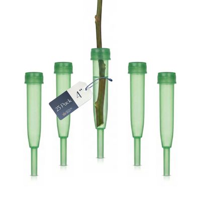 Royal Imports Floral Water Tubes with Caps 4" Green Plastic Flower Vials for Single Stem Roses, Buds, Bouquets Extendable Style, 1/2" Opening 25 Pack