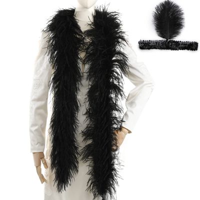 Soarer Black Ostrich Feather Boas 2yards 3ply Long Boas for Party, DIY Production, Clothing Decoration (Black)