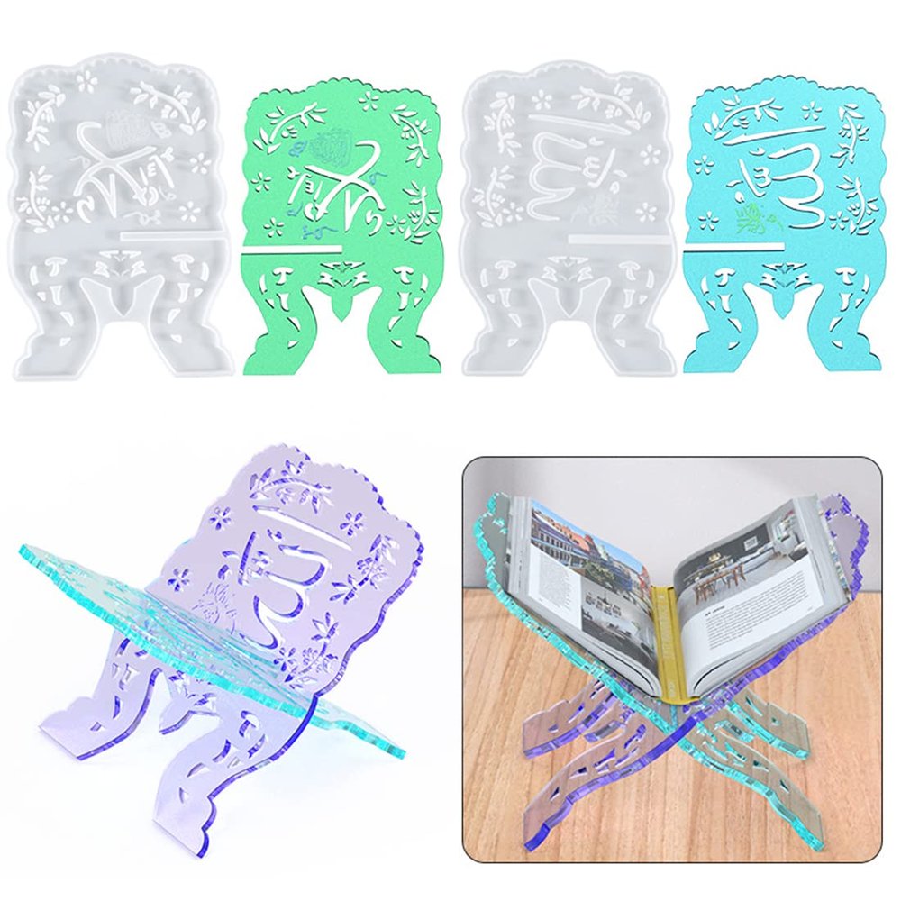 Voyyphixa 2pcs Book Stand Resin Molds, Quran Holder Mold for Resin, Music Stand Silicone Molds, Carved Reading Stand Molds for Epoxy Resin Casting