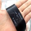 50pcs Black Fabric tag Custom Clothing Label Personalized Sewing tag Handmade with Love by Your Name Needle and Thread Design Black Silky Satin end fold tag Flat Sewing sew in Label view 2