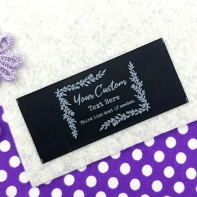 50pcs Custom Fabric tag Personalized Clothing Label Woven Sewing tag Handmade Business Leaf Border Pattern Black Silky Satin Flat Sewing sew in Label end fold Fabric tag