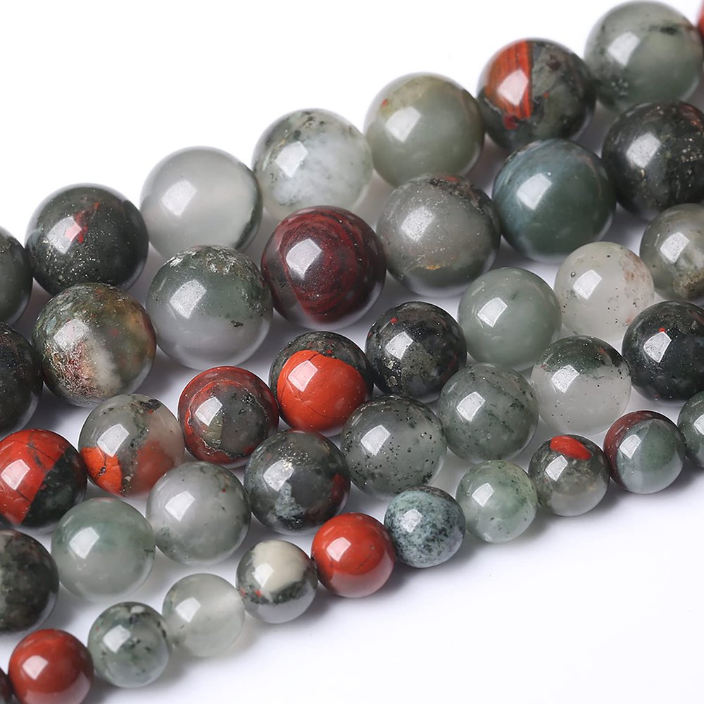 10mm 38pcs Natural African Bloodstone Beads Round Loose Gemstone Energy Healing Power Stone Beads for Jewelry Making DIY Bracelet 15 Inch