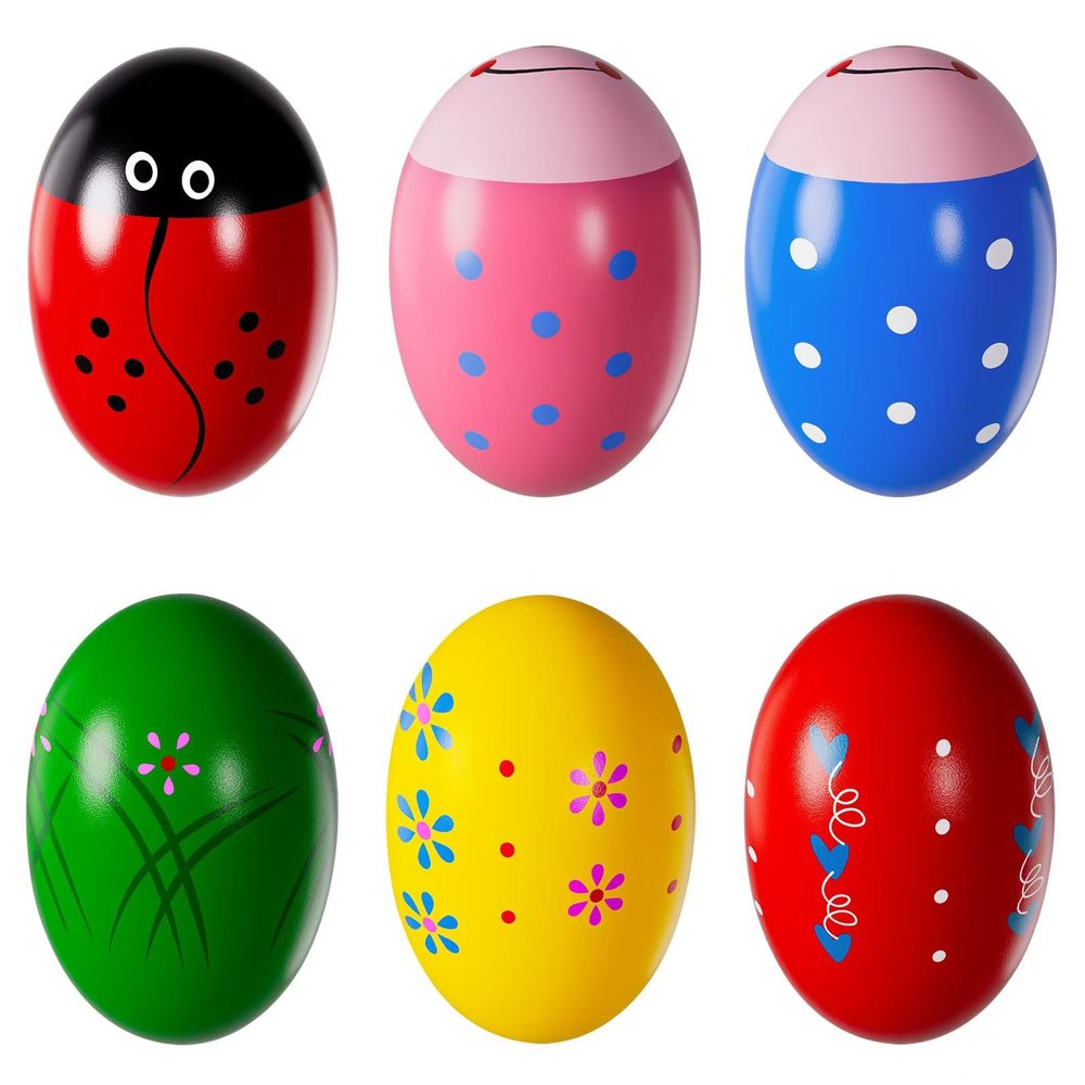 Easter Basket Stuffers, 6Pcs Prefilled Easter Eggs, Wooden Percussion Musical Egg Shakers, Montessori Toy Essentials Maracas Musical Instruments for Toddlers Teens Kids Boys Girls Babies