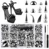 270 Sets Spikes and Studs, Kalolary Mixed Shape Punk Spike Rivets Silvery Metallic Cone Screw Back Studs with Install Tools for Leather Craft Clothing Shoes Belts Bags Dog Collars view 1