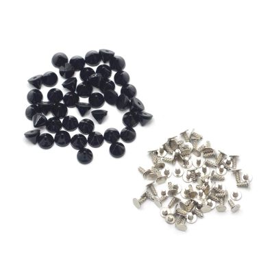 HANRUO 100Sets Silver Gold Black Plated Acrylic Cone Punk Studs Rivets Spikes for Shoes Bag Garment Decoration 6.5x5mm (Color : Black)