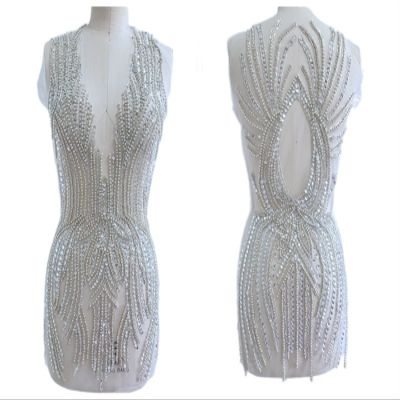 YUNSI Hand-Made Custom Wedding Pageant Ball Dress Sew On Rhinestones Crystal for DIY Designer Tailored Patch Appliqued Bodice(Natural)