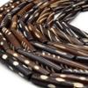 Bone Beads | Carved Ox Bone Tube/Barrel Beads | Dark Brown Diagonal Line view 2