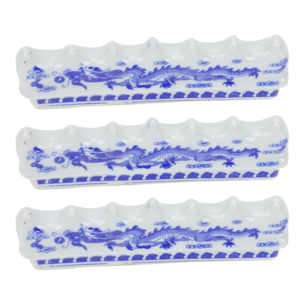 Cabilock Ink Pen Stand Chinese Brush Rack Paintbrush Rests Blue White Porcelain Brush Pen Holder