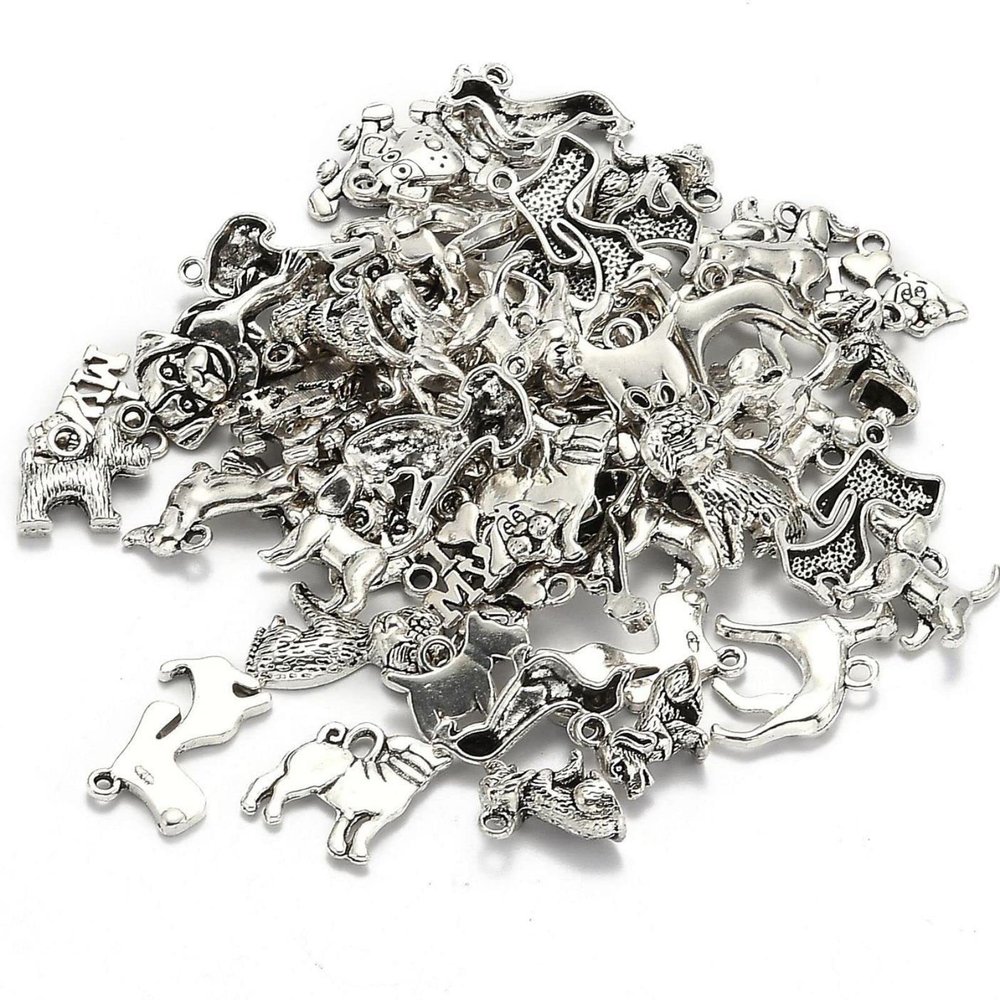 Cheriswelry 326Pcs Assorted Dog Tibetan Style Alloy Pendants Antique Silver Dog Metal Charms Animal Dangle Charms 15-47mm for DIY Necklace Earring Bracelet Jewelry Making