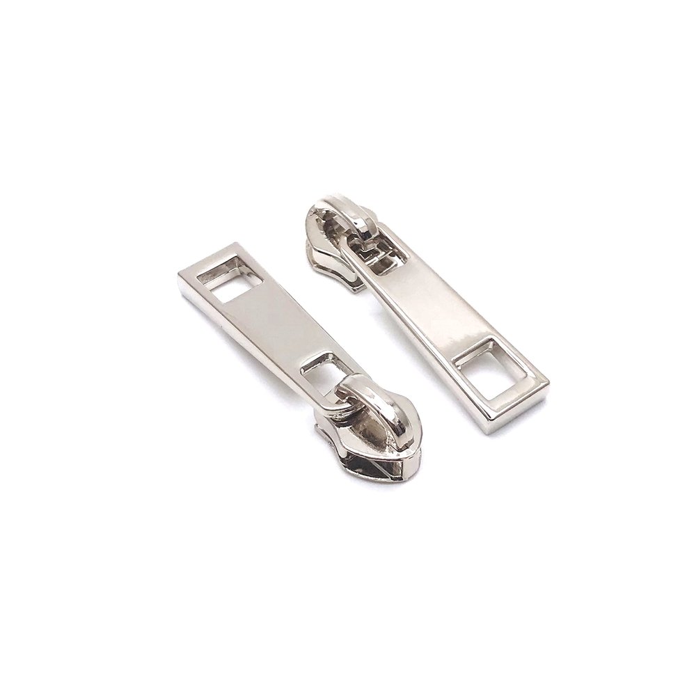 Goyunwell #5 Zipper Pulls Metal Silver Bulk 50pcs Nylon Zipper Slider Head Charms for Purse Handbag Making Craft Sewing Heavy-Duty Rustproof Non-Fading