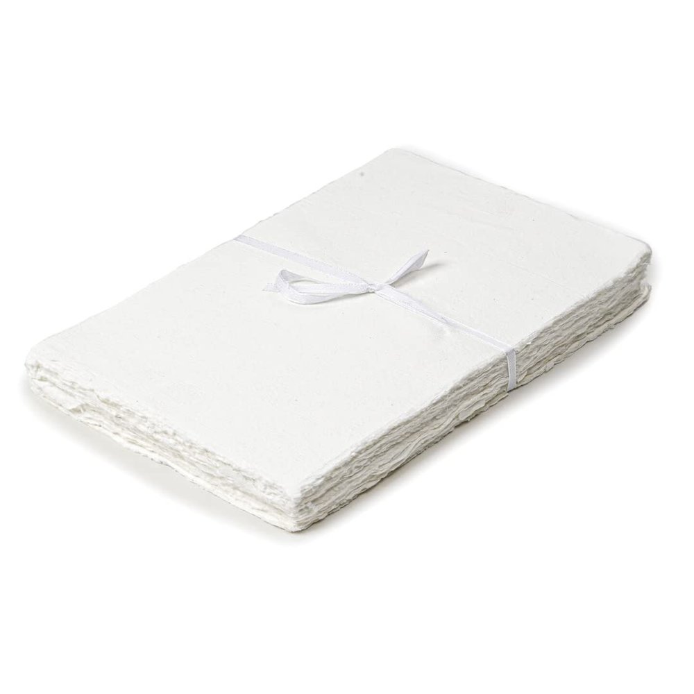 50 Sheets - Rough/Textured Watercolor Paper - 7.5 X 11.5 inches(150GSM) - Handmade/Deckle Edge Paper Made from Virgin Egyptian Cotton - White by Leather Village