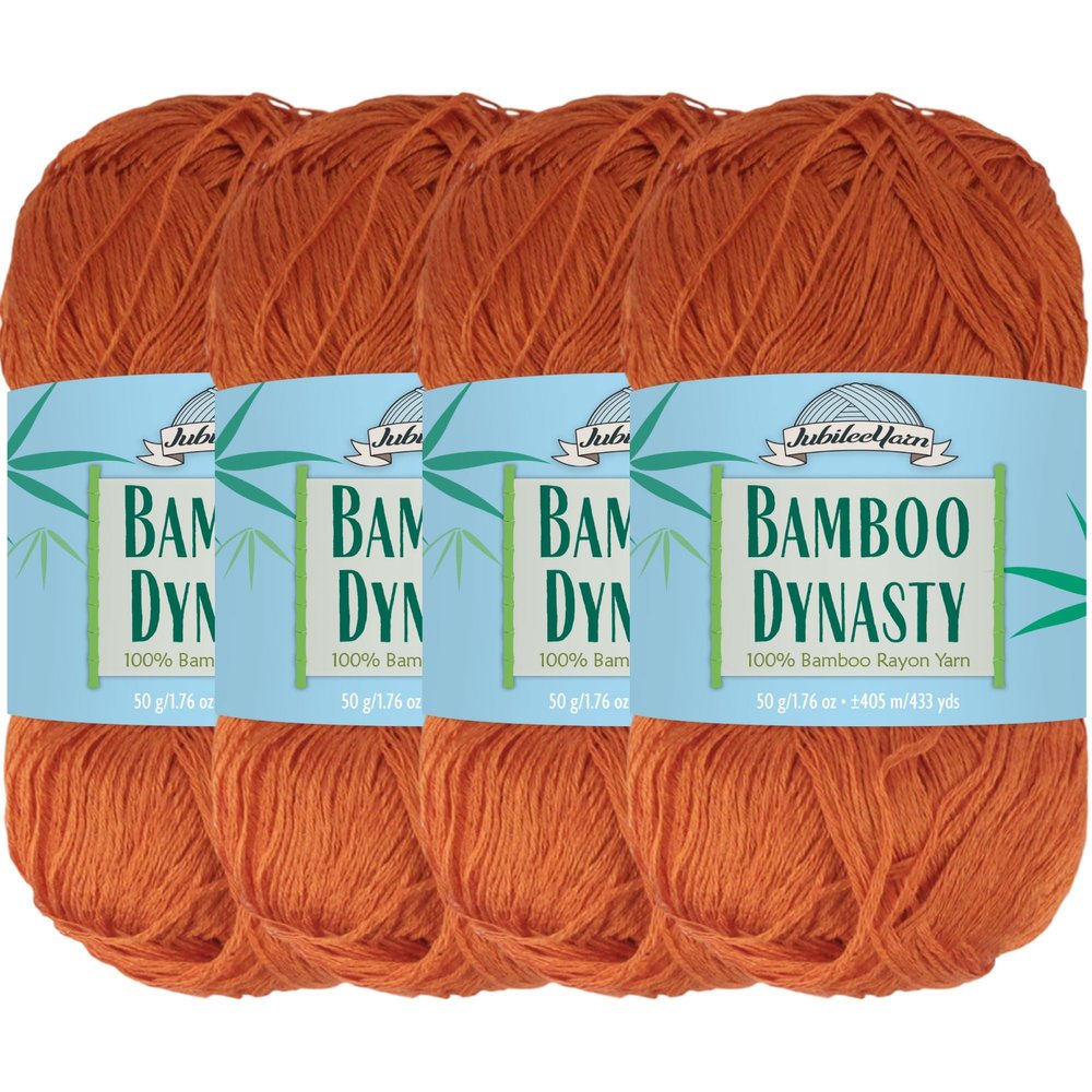 JubileeYarn Bamboo Dynasty Yarn - 50g/Skein Fingering Weight Bamboo Rayon - 3407 Burnt Orange - 4 Skeins
