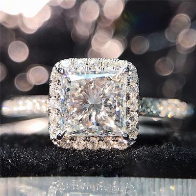 RKKOJJO 925 Sterling Silver Shiny Full Diamond Ring Cubic Zirconia Cocktail Rings CZ Diamond Ring Eternity Engagement Wedding Band Ring for Women (US Code 9)