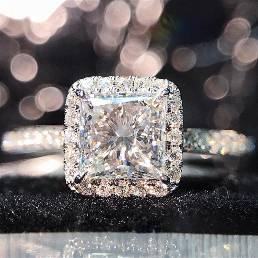 RKKOJJO 925 Sterling Silver Shiny Full Diamond Ring Cubic Zirconia Cocktail Rings CZ Diamond Ring Eternity Engagement Wedding Band Ring for Women (US Code 9)