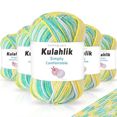 Kulahlik 250g(5x50g) Acrylic Yarn for Crochet/Knitting, Colorful Gradient Yarn Thread, 5 Rolls Skeins, Perfect for Any Knitting Crochet and Crafts Mini Project