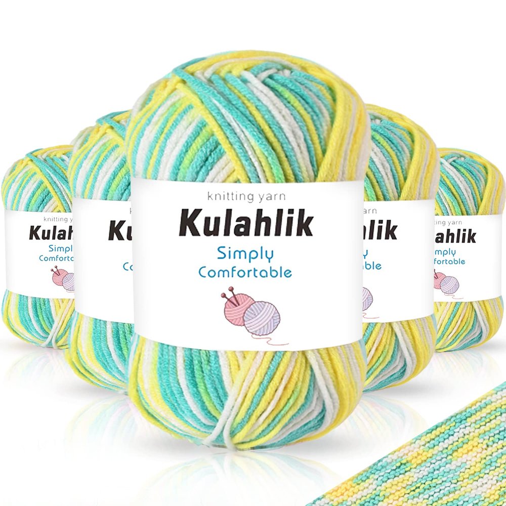 Kulahlik 250g(5x50g) Acrylic Yarn for Crochet/Knitting, Colorful Gradient Yarn Thread, 5 Rolls Skeins, Perfect for Any Knitting Crochet and Crafts Mini Project