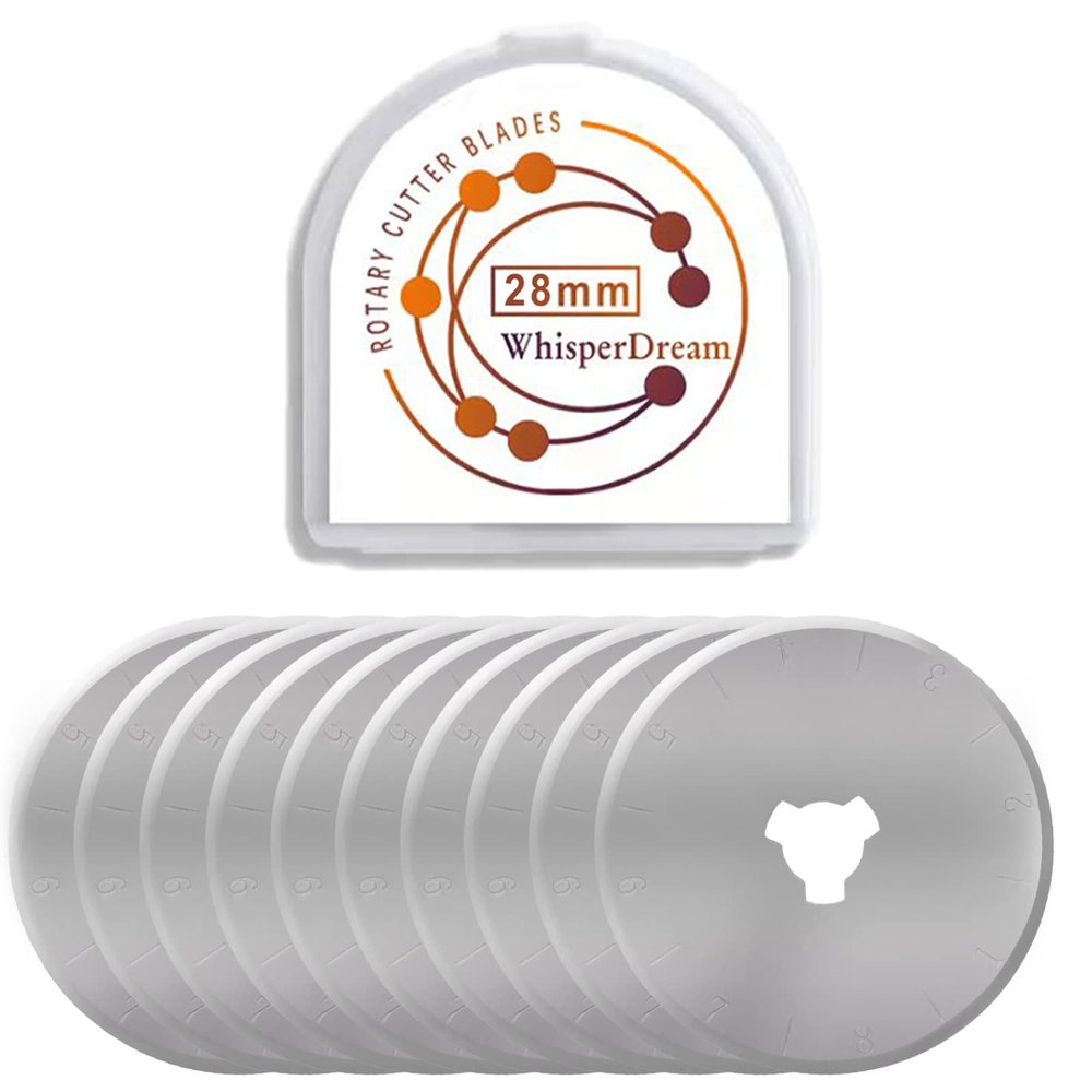 WhisperDream 28mm Rotary Cutter Blades - 10 Pack Replacement Blades - Sharper Cutter for Sewing, Quilting, Fabric and Crafts (Trefoil Hole-28mm)