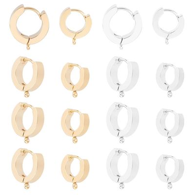 DICOSMETIC 24Pcs Huggie Hoop Earring Findings 24K Gold Plated Huggie Earring with Loop Stainless Steel Leverback Earrings Findings 12/15mm Round Earrings Hooks for Jewelry Making