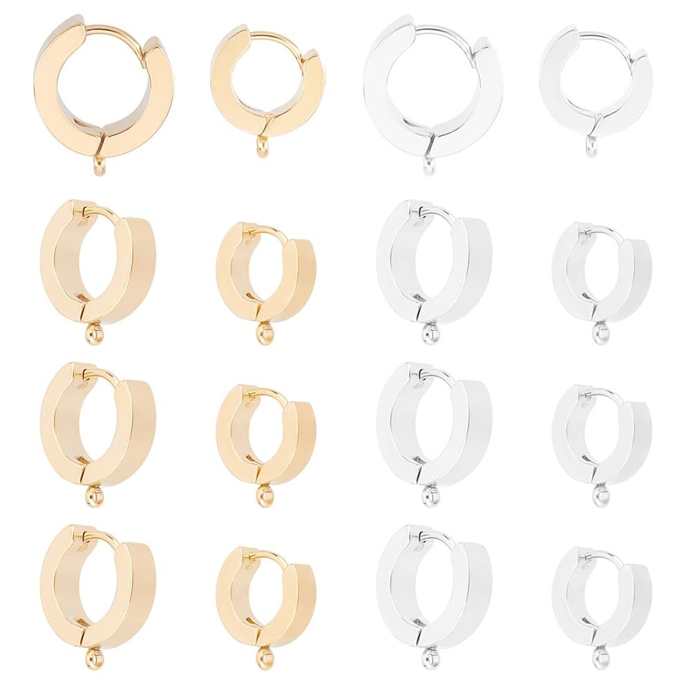 DICOSMETIC 24Pcs Huggie Hoop Earring Findings 24K Gold Plated Huggie Earring with Loop Stainless Steel Leverback Earrings Findings 12/15mm Round Earrings Hooks for Jewelry Making