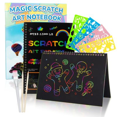 Smasiagon Scratch Paper Art-Crafts Kits for Kids, 2 Pack Scratch Off Notebooks Magic DIY Art Supplies Toys for 3-12 Years Old Girls Boys, Gifts for Birthday Halloween Christmas Party Favors Games