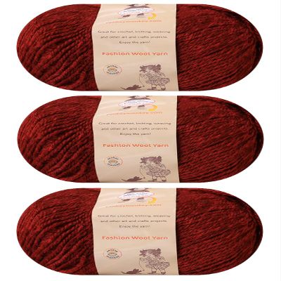 3-Pack Fluffy Wool Blend by Yonkey Monkey. Knitting Crochet DIY Art Crafts (Bordeaux 038)