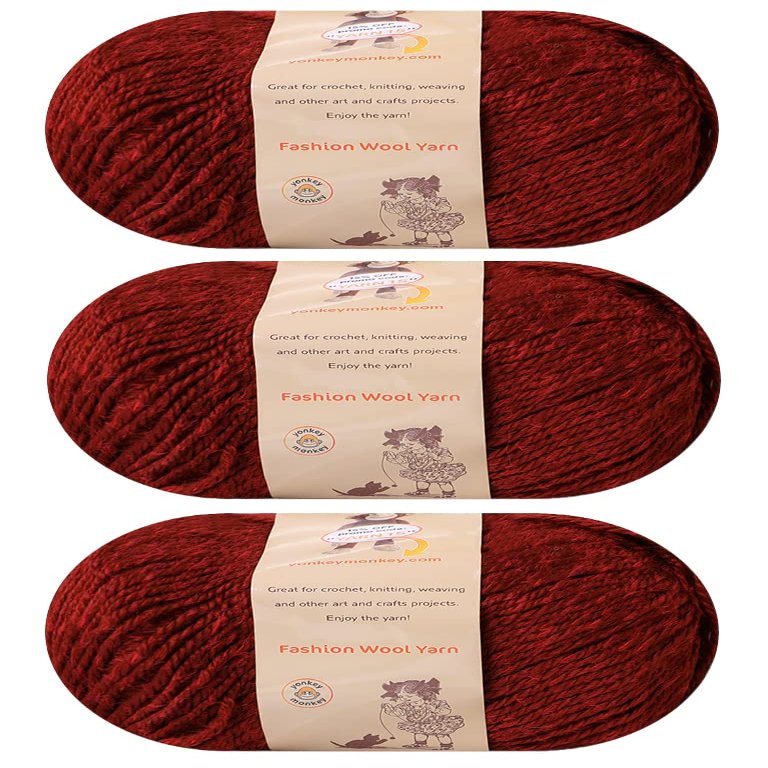 3-Pack Fluffy Wool Blend by Yonkey Monkey. Knitting Crochet DIY Art Crafts (Bordeaux 038)