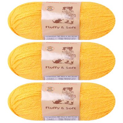 3-Pack Fluffy Wool Blend by Yonkey Monkey. Knitting Crochet DIY Art Crafts (Yellow 003)