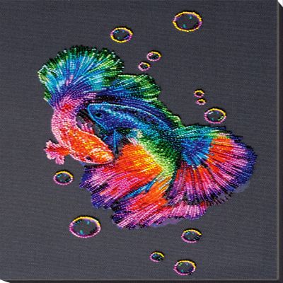 Bead Embroidery Kit Betta Fish Dancing Rainbow Beaded Stitching Heedlepoint Handcraft DIY