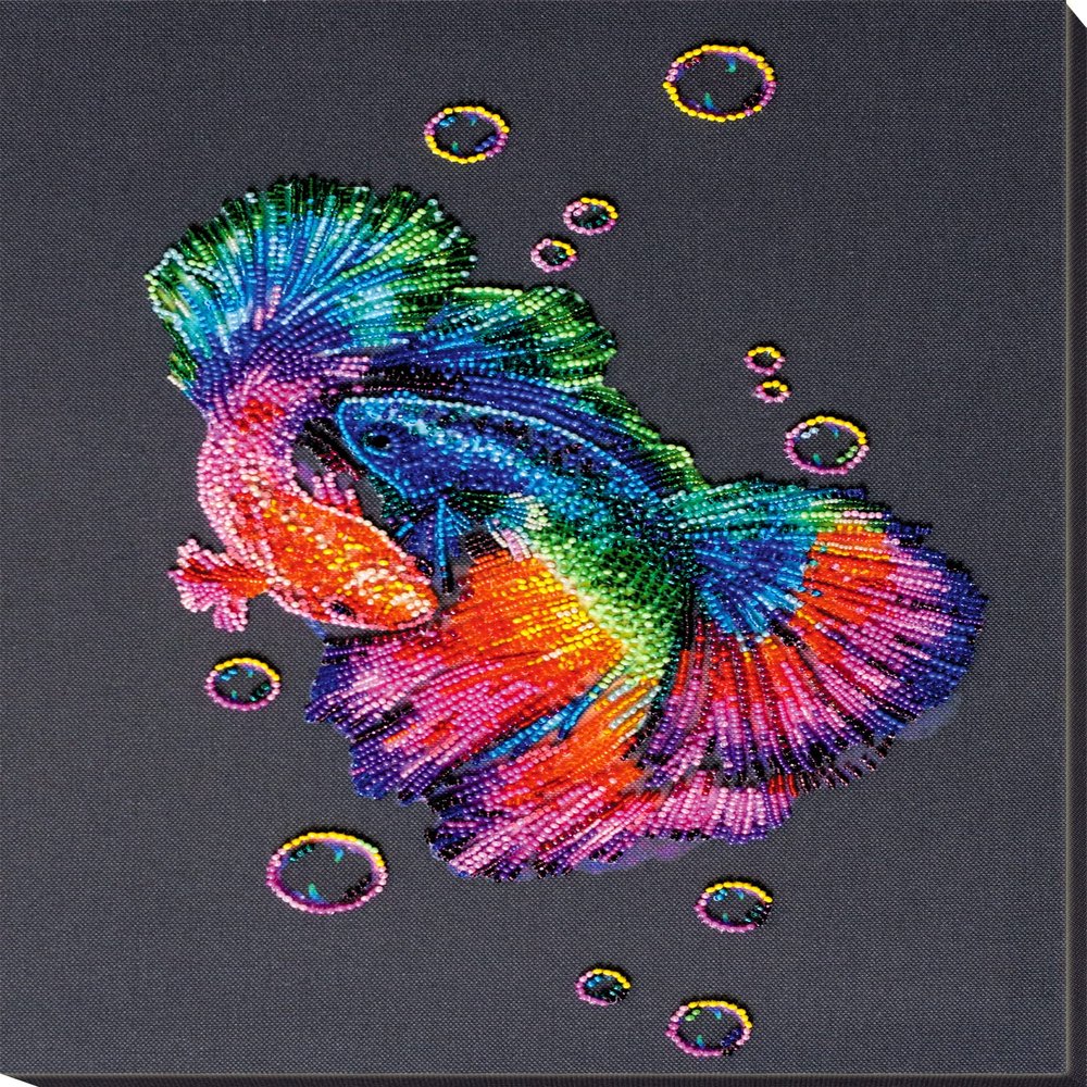 Bead Embroidery Kit Betta Fish Dancing Rainbow Beaded Stitching Heedlepoint Handcraft DIY