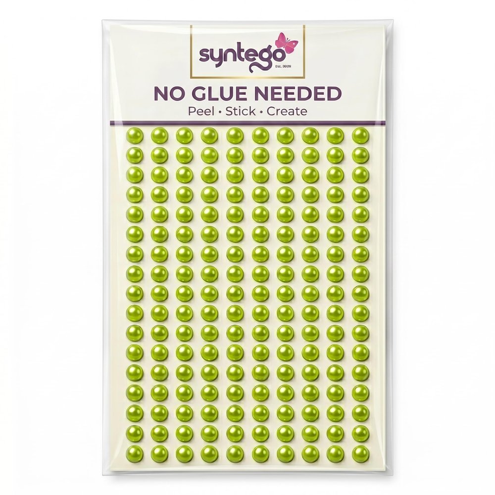 Syntego 400pcs 6mm Self Adhesive Pearls Flat Back Pearl Stickers for Crafts, Scrapbooking & DIY Craft Embellishments for Cards, Decorations, Art Projects (Lime Green)