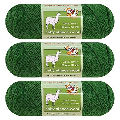 3-Pack Baby Alpaca Wool Blend Yarn Worsted Weight Fashion Collection Art Crafts Crochet and Knitting Sunny Cat Premium Brand (Spring Green)