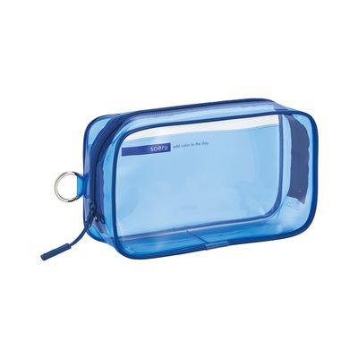 Lihit Lab SOERU A8101-11 Transparent Clear Box Pen Case, Large Capacity, Approx. 40 Pens, Indigo Blue