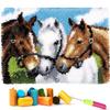 EMISTEM Latch Hook Kits for Adults - DIY Latch Hook Rug Kits, Crochet Kit for Beginners, Rug Making Kits with Printed Canvas, Gift Packaging. (Three Horses,15x21) view 1