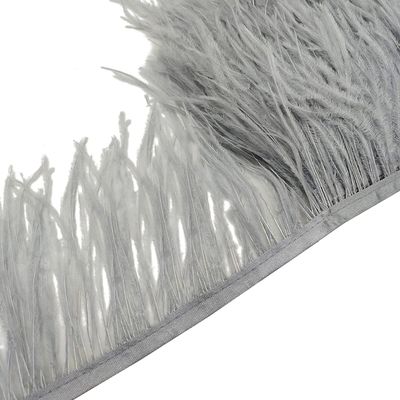 Queenbox 5 Yards Faux Ostrich Feather Fringe Trim Craft Fabric Ribbon for DIY Dress Sewing Costumes Wedding Party, Silver Gray
