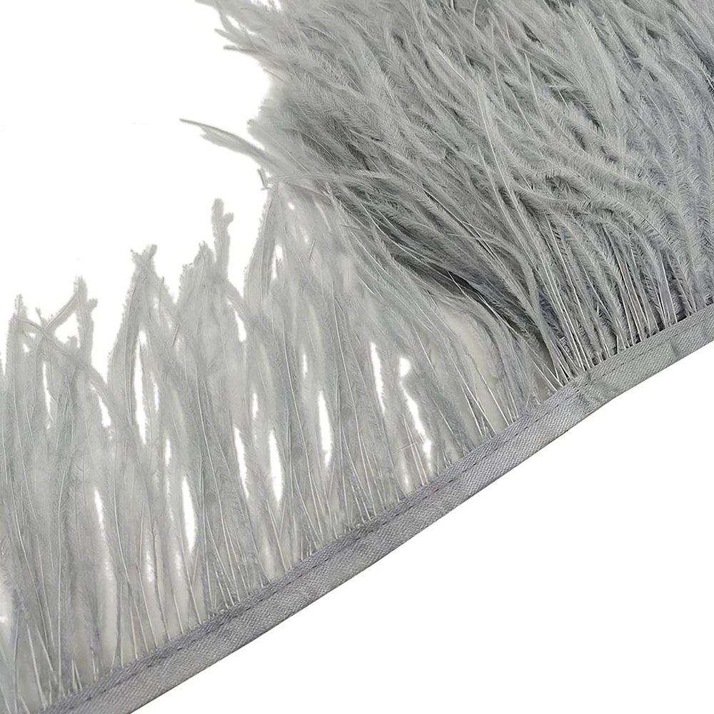 Queenbox 5 Yards Faux Ostrich Feather Fringe Trim Craft Fabric Ribbon for DIY Dress Sewing Costumes Wedding Party, Silver Gray