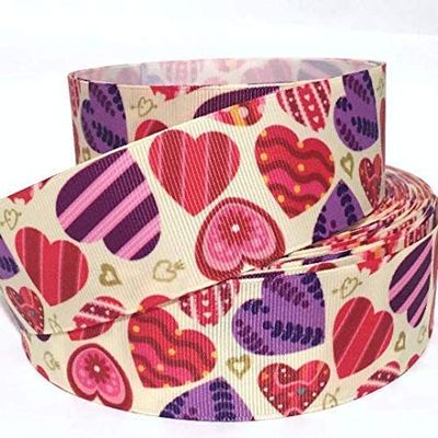 Grosgrain Ribbon 3" Hearts Valentine's Day Red Purple Love a1a Printed - Per Yard