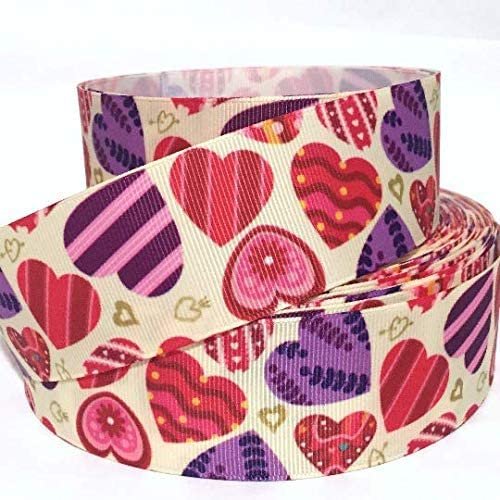 Grosgrain Ribbon 3" Hearts Valentine's Day Red Purple Love a1a Printed - Per Yard