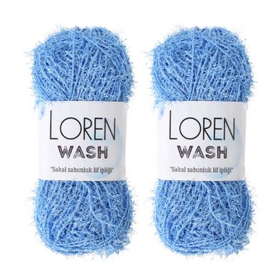 2 Skeins (Pack) Scrubby Yarn, Loren Wash, 100% Polyester, Total 17.6 Oz (500gr), Each 3.52 Oz (100gr) / 92 Yrds (85m), Yarn Weight: 4 Worsted-Aran Blue R090