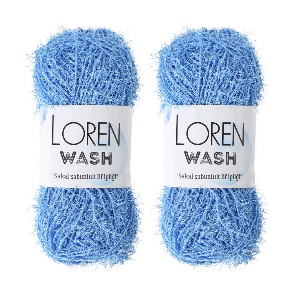 2 Skeins (Pack) Scrubby Yarn, Loren Wash, 100% Polyester, Total 17.6 Oz (500gr), Each 3.52 Oz (100gr) / 92 Yrds (85m), Yarn Weight: 4 Worsted-Aran Blue R090