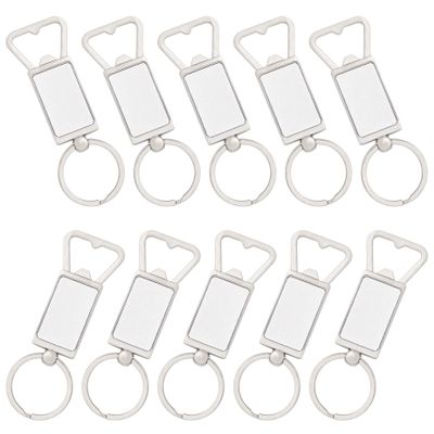 Framendino, 10 Pack Sublimation Blanks Keychains Metal Bottle Opener Transfer Key Rings