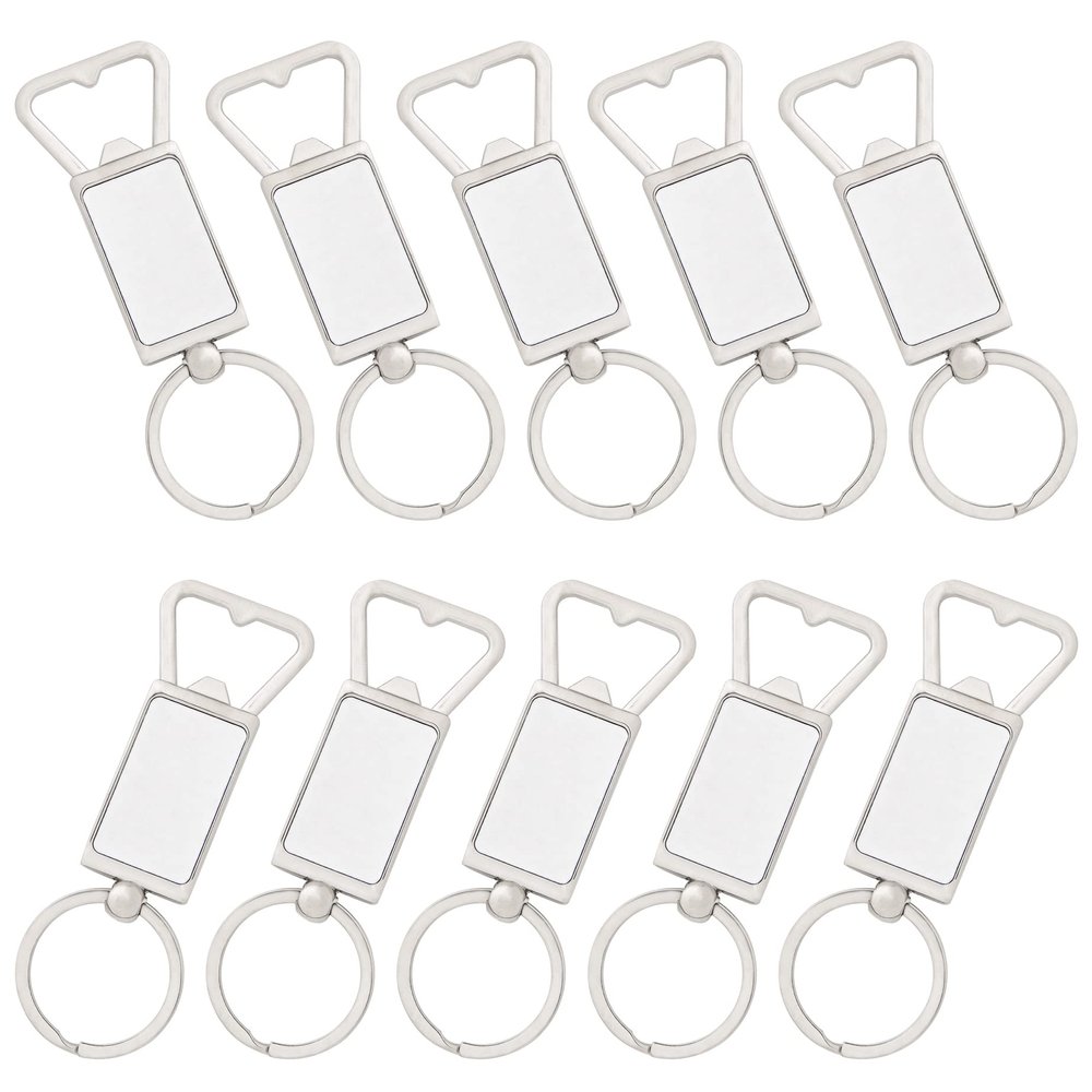 Framendino, 10 Pack Sublimation Blanks Keychains Metal Bottle Opener Transfer Key Rings