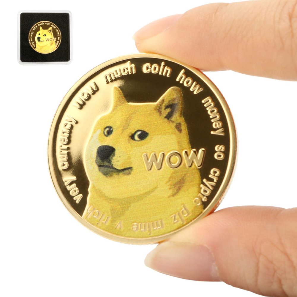 Dogecoin Coin, New Edition 24K Gold Plated Physical Dogecoin Coins Crypto Golden Commemorative Doge Coins Collector Gifts (1 PC)