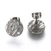 Beadthoven 10pcs Flat Round Stainless Steel Stud Earring Findings Matte Textured Platinum Ear Stud Post Earrings Findings with Loop Butterfly Backs for DIY Earrings Jewelry Making 12mm Pin: 0.8mm view 2