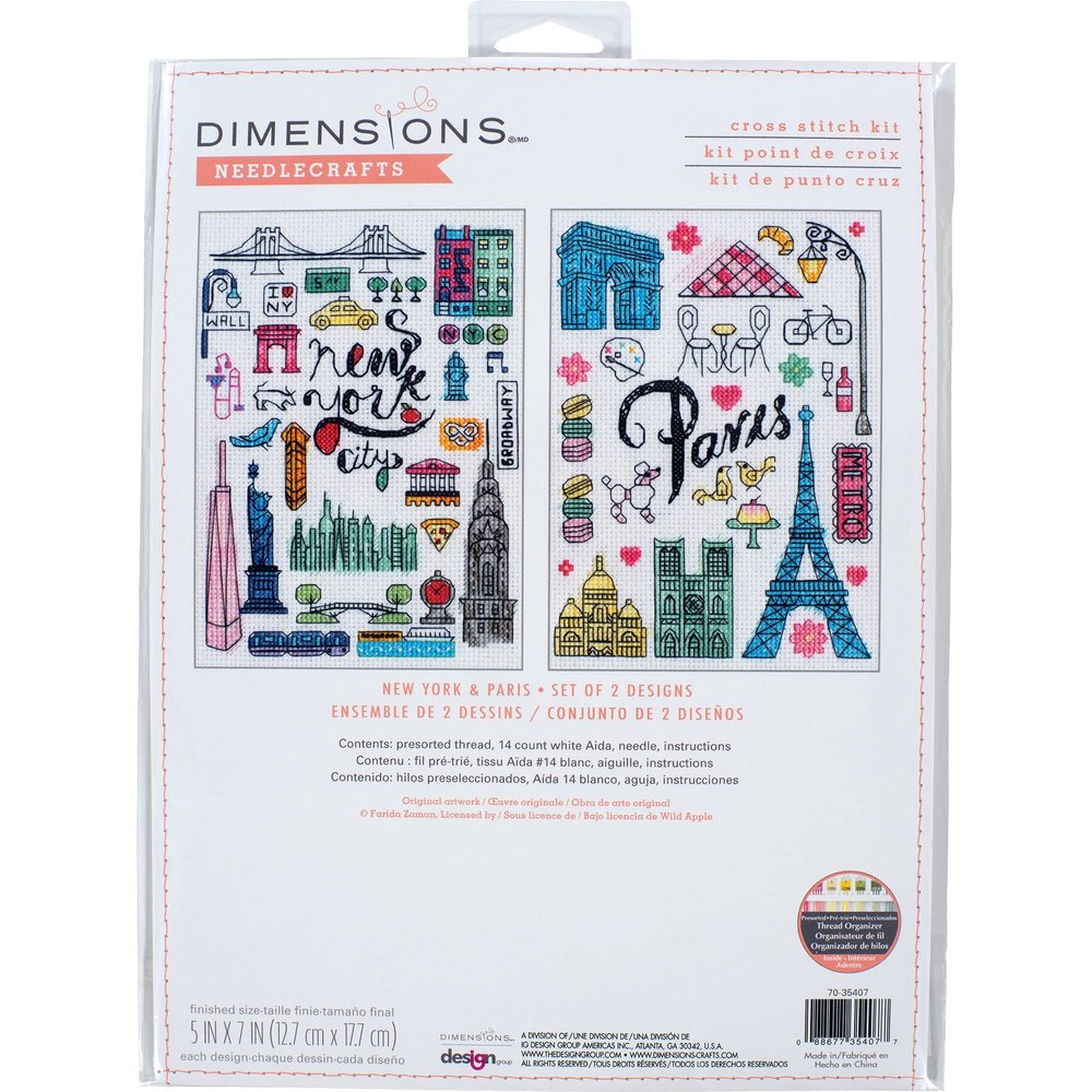 Dimensions New York and Paris Counted Cross Stitch Set, 5" x 7", 14 Cnt. White Aida