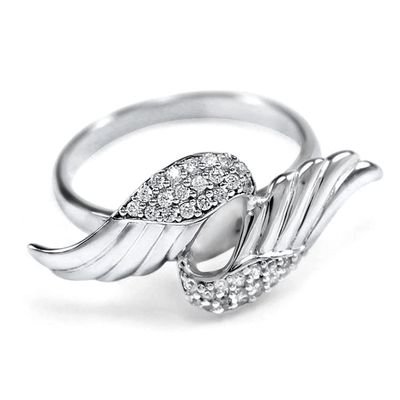 Creative Feather Angel Wings Sterling Silver Plated Cubic Zirconia Thumb Rings CZ Diamond Eternity Engagement Wedding Band Ring for Women Mother's Day Gifts HM420 (7)