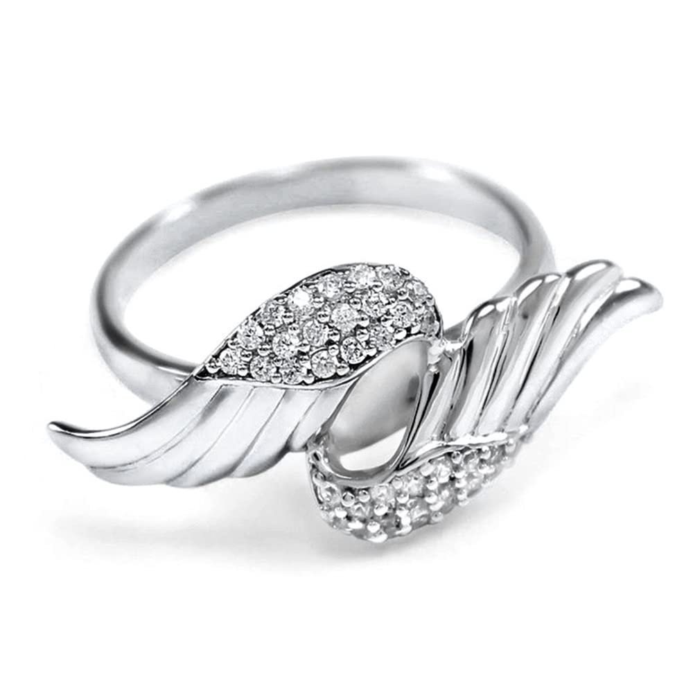 Creative Feather Angel Wings Sterling Silver Plated Cubic Zirconia Thumb Rings CZ Diamond Eternity Engagement Wedding Band Ring for Women Mother's Day Gifts HM420 (7)