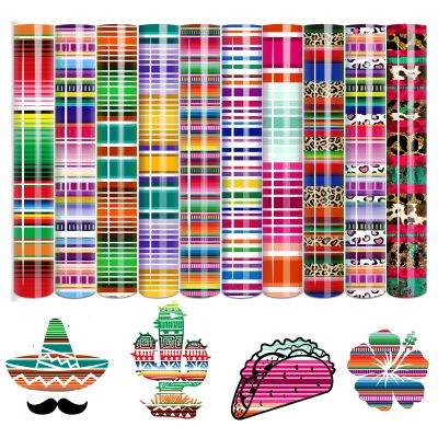 Tintnut Cinco De Mayo Mexico HTV - 10 Sheets 10X12 Inch Mexican Serape Heat Transfer Vinyl Zarape Stripes HTV Iron On Vinyl for Clothes