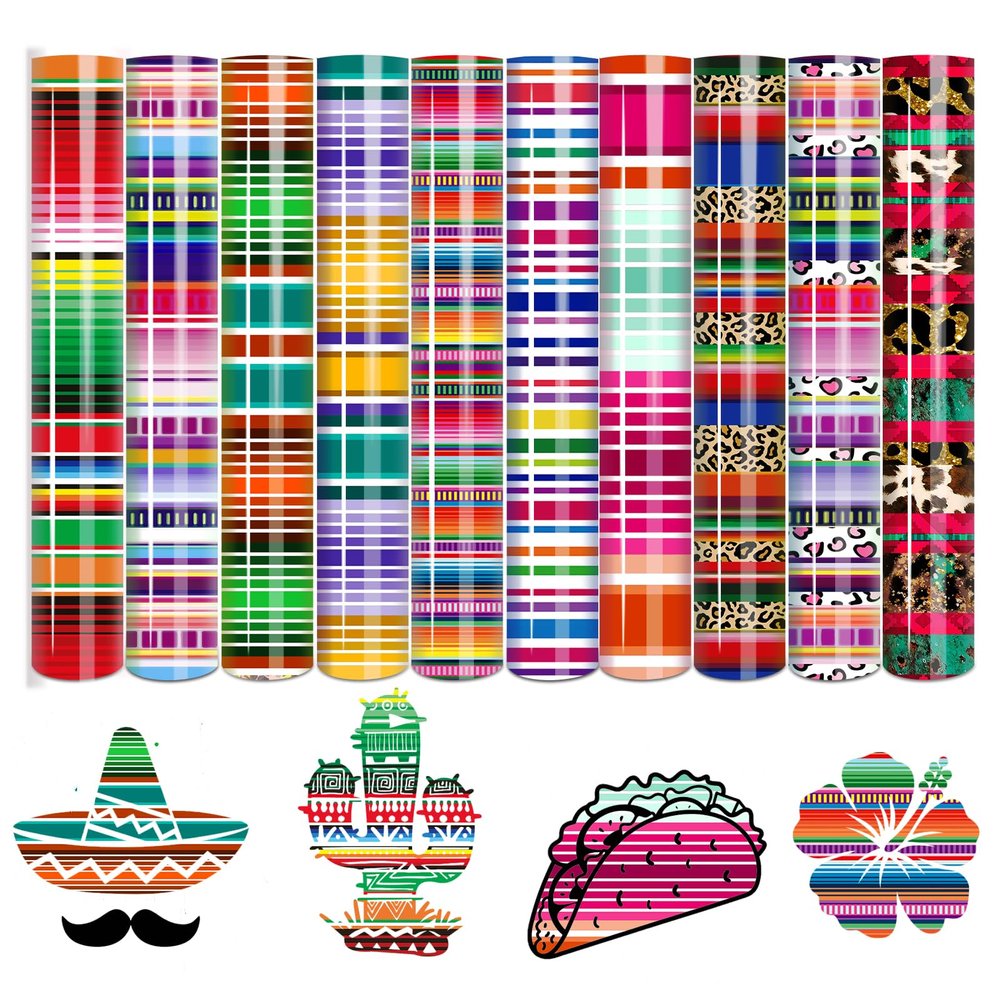 Tintnut Cinco De Mayo Mexico HTV - 10 Sheets 10X12 Inch Mexican Serape Heat Transfer Vinyl Zarape Stripes HTV Iron On Vinyl for Clothes